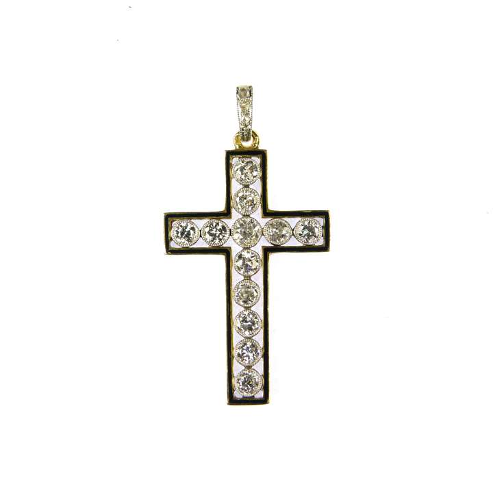 Early 20th century diamond and enamel cross pendant